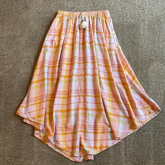American Eagle Plaid Midi Skirt in Pink and Orange Size M Elastic Waist Boho - Picture 8 of 12